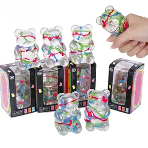 12 Pcs Stretchy Gummy Bear Squeeze Toy, Transparent Stress Relief Bear Fidget Ball with Ribbon, Soft TPR Squishy Bear Sensory Toy, Anxiety Relief Hand Toy for Kids Adults, Party Favors, Birthday Gifts, Random Color