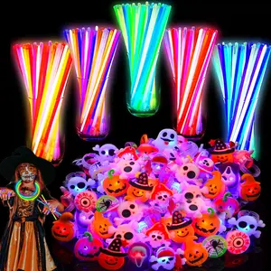 150 Pcs Halloween Party Favors Bulk - 100 Glow Sticks and 50 LED Light Up Rings - Glow in The Dark Toy Gifts, Goodies Bag Fillers, Party Supplies