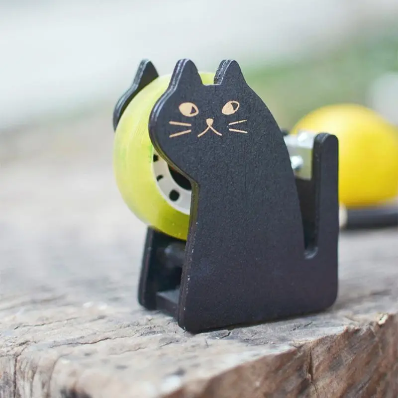 Antique Wooden Tape Cutter Cute Cartoon Cat Design, Sealing and Paper Tape Holder, Manual Packaging Tool, Office Accessories, Home Office, Office Cutting Supply, Paper Cutters
