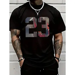 Men'S 23 Graphic Printed T-Shirt, Casual Short-Sleeved Round Neck T-Shirt, 100% Cotton, Round Neck, Casual And Fashionable, Trendy And Versatile, Comfortable And Breathable, Machine Washable, Suitable For All Seasons