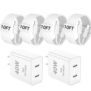 Dual Port 45W iPhone 17 16 15 Fast Charger Block and 6ft 10ft Type C to USB C Cable Cord Long, iPad Wall Charging Plug Cube Brick for Apple iPhone 17 Pro Max/17 Air/16 e/16 Pro/15 Plus/15 Mini/Samsung