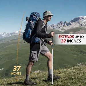 37’‘ Adjustable Telescopic Trekking Pole, 7075 Aluminum Hiking Stick with Durable Carbide Tip, Removable Snow Basket and Lightweight Extendable Design