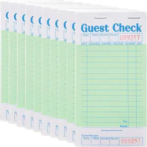 Green Guest Check Books for Servers (10 Pack) Server Note Pads, Waiter Checkbook, Food Receipt Book, Restaurant Order Pad, Paper Checks, Waitress Accessories, 500 Total Tickets