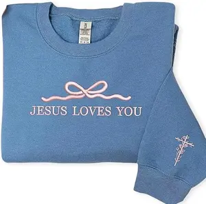 Custom Jesus Loves You Embroidered Christian Faith Sweatshirt – Gift for Birthday, Valentine or Church Friend