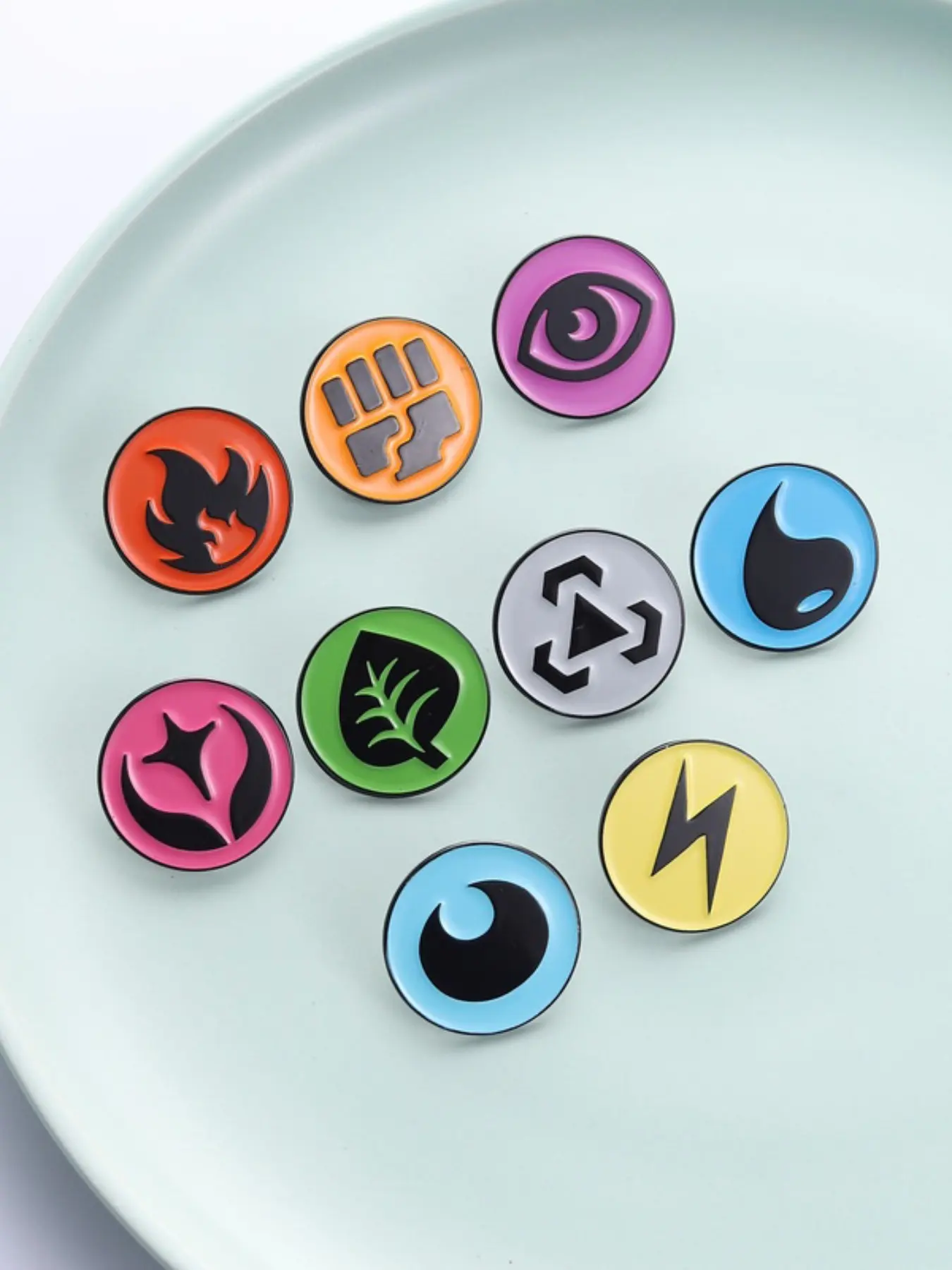 Cartoon Anime Full Attribute Minimalist Symbol Set, Round Enamel Badges Collection, Training Collector Level Accessories, Lapel Pin, Enamel Lapel Pins, Collectible Pins