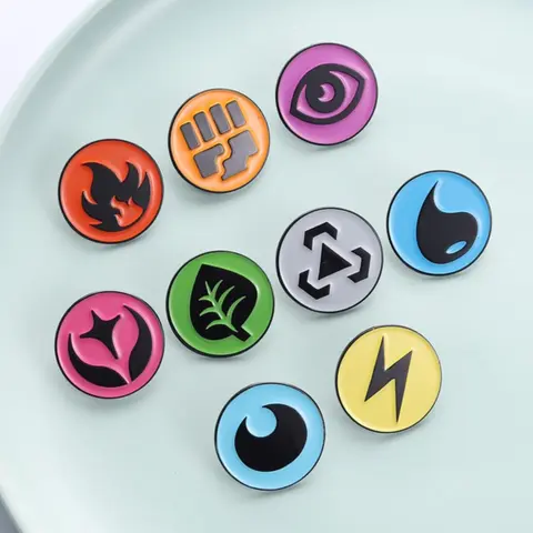 Cartoon Anime Full Attribute Minimalist Symbol Set, Round Enamel Badges Collection, Training Collector Level Accessories, Lapel Pin, Enamel Lapel Pins, Collectible Pins