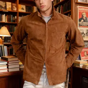 Men's New Suede Jacket - Spring Autumn, Solid Color, Zipper Casual Style