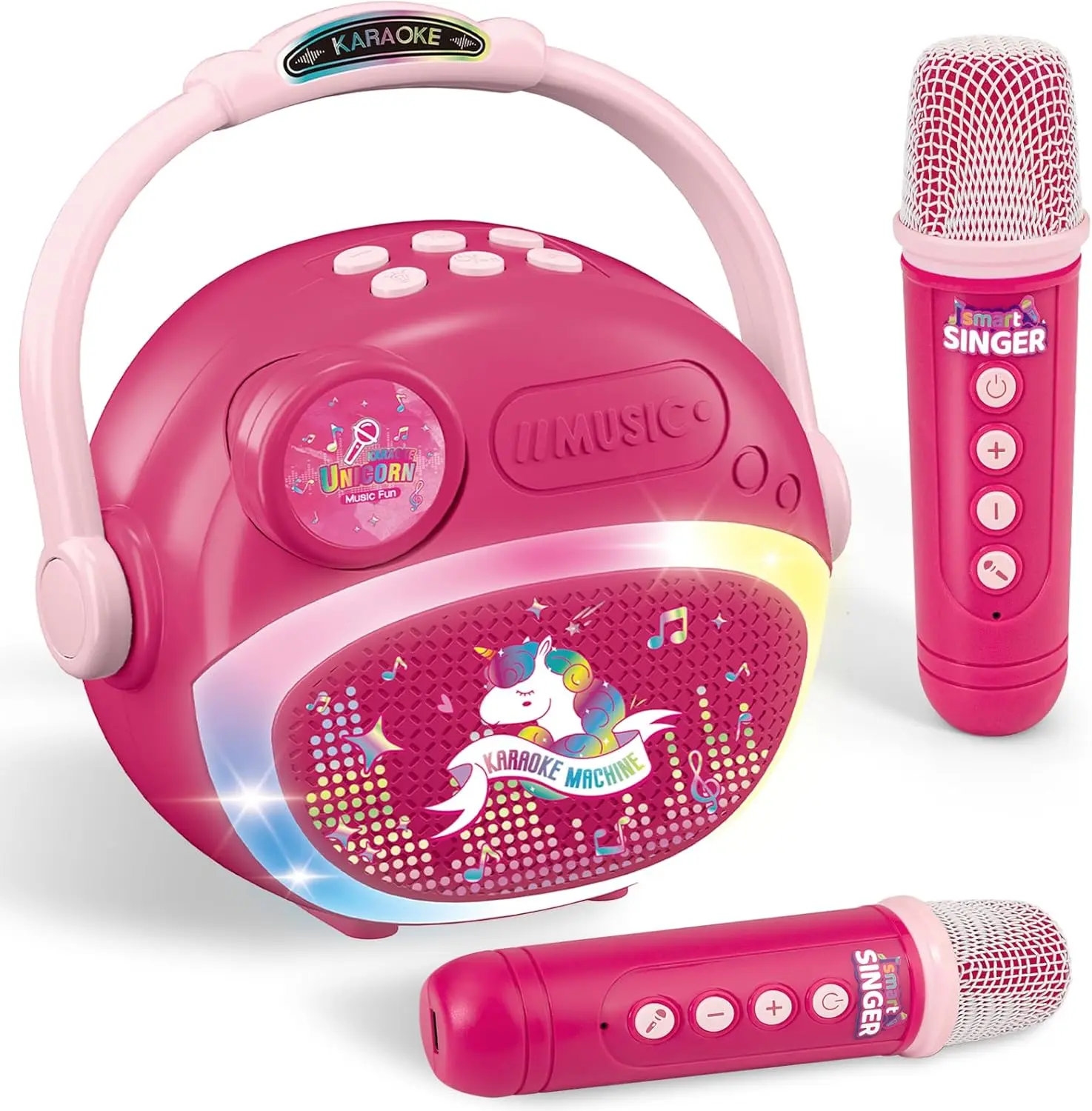 Weirtoya Unicorn Themed Kids' Karaoke Machine - Mini Portable Bluetooth Speaker with 4 Magic Voices, LED Lights, Bluetooth Connectivity, Birthday Gift for Kids Ages 3-11 (3 and Up)