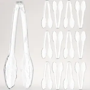 12 Pack Large Plastic Serving Tongs for Buffet – Heavy Duty Disposable Serving Utensils for Hot and Cold Food, Clear Salad Tongs for Parties, Holidays, Gatherings, Catering – Reusable Option