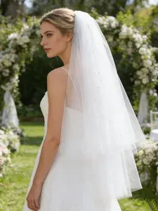 Luxury Pearl Bridal Veil ，Soft Tulle Elegant Wedding Headpiece, Lightweight Sparkle Veil for Bride Ceremony & Photoshoot