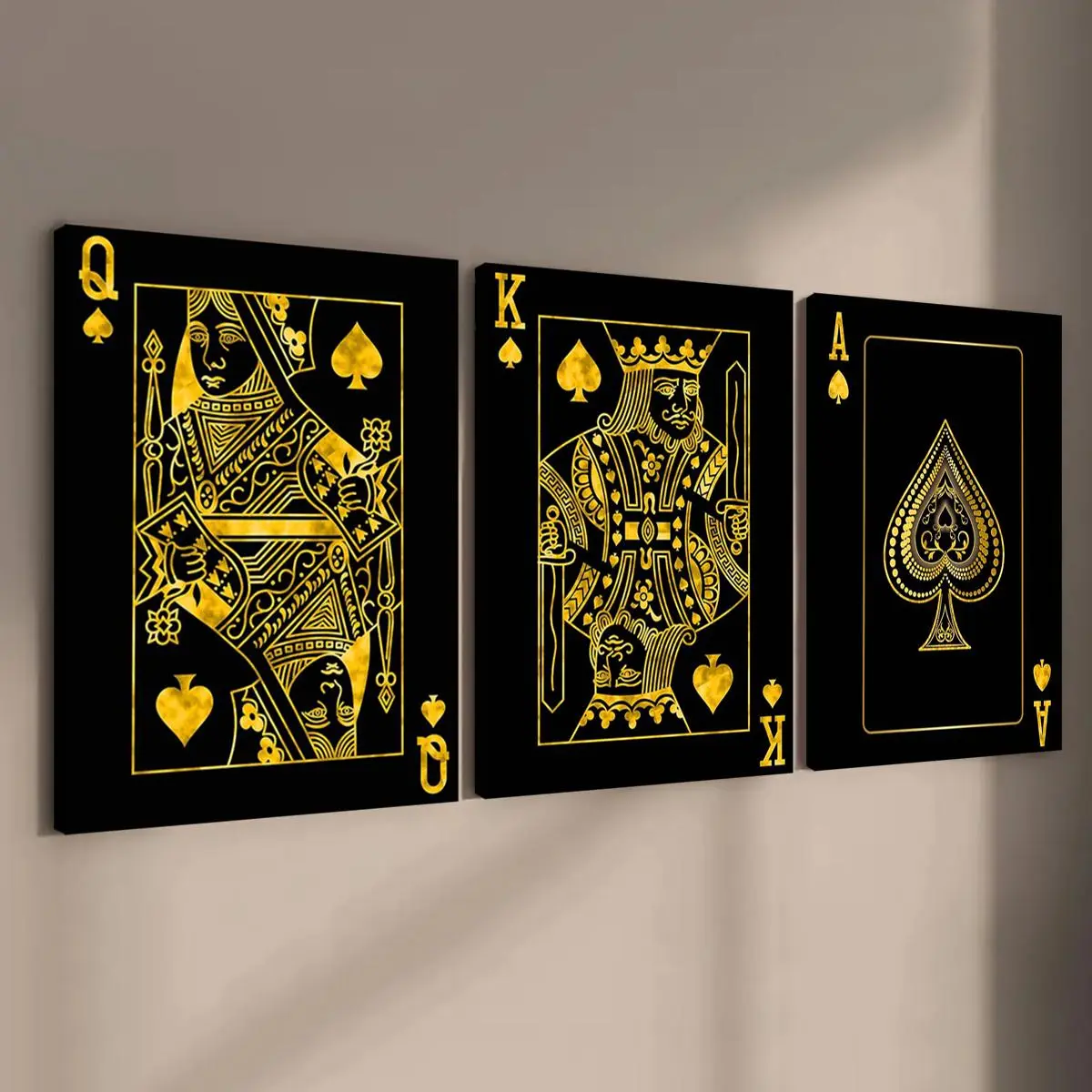 Poker Card Pattern Wooden Framed Wall Art Painting, 3 Counts Modern Artwork Wall Decor, Wall Art for Home Living Room Bedroom Office, Western Wall Art, Modern Art Design, Home Decor Products, Artistic Indoor Decoration
