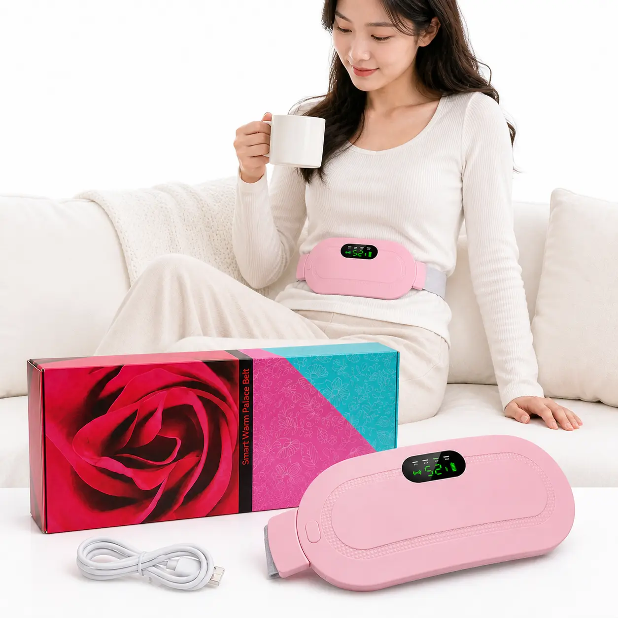 Women's Smart Cordless Menstrual Heating Pad - Electric Uterus Warmer Belt with Waist-Vibrating Abdominal Massager, Home & Party Gift Body Care Tool