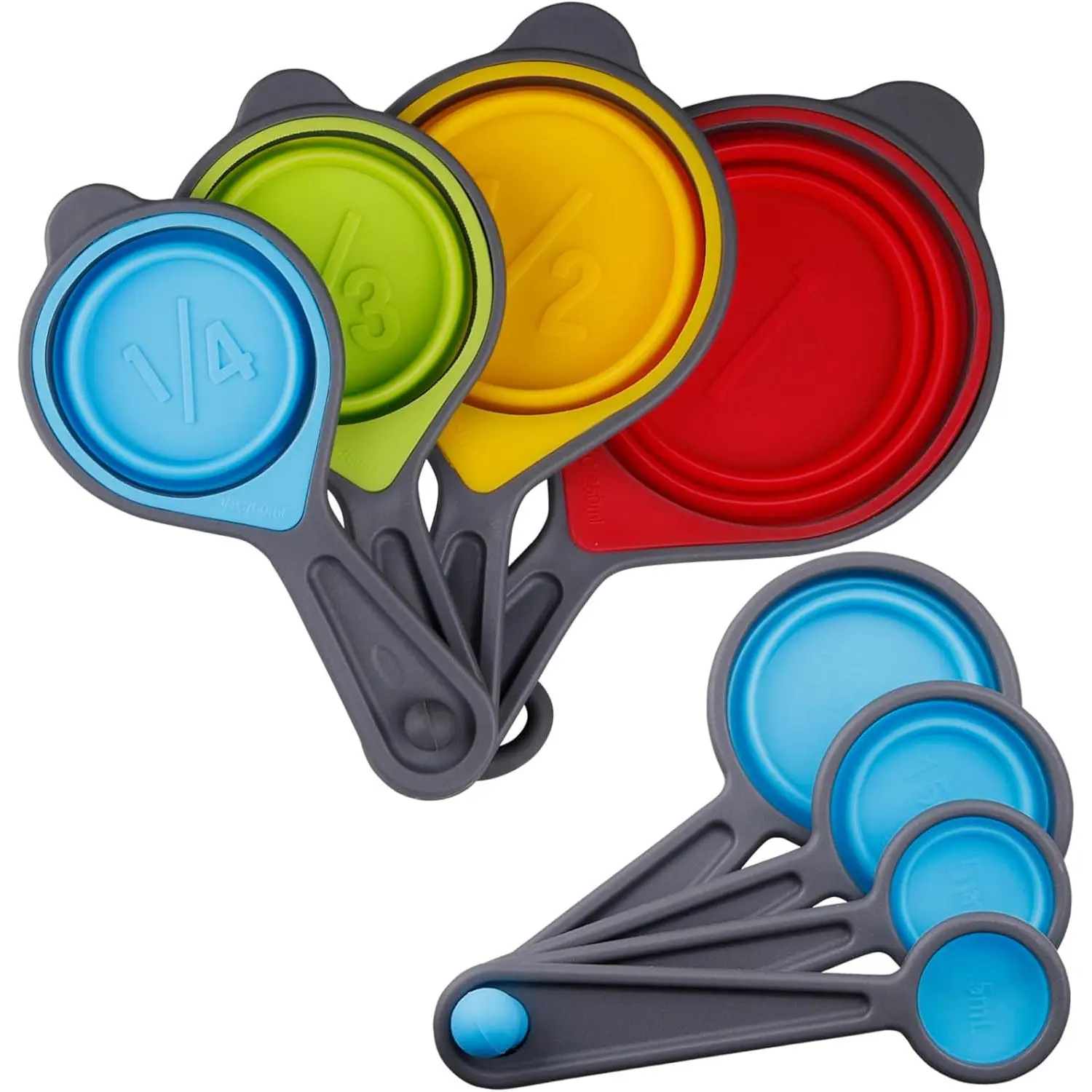 Measuring Cups and Spoons Set, Collapsible  Measuring Cups and Spoons, 8 count  Grade  Measurement Cup for Liquid & Dry Measuring Baking & Travel Measuring Cup, Space Save