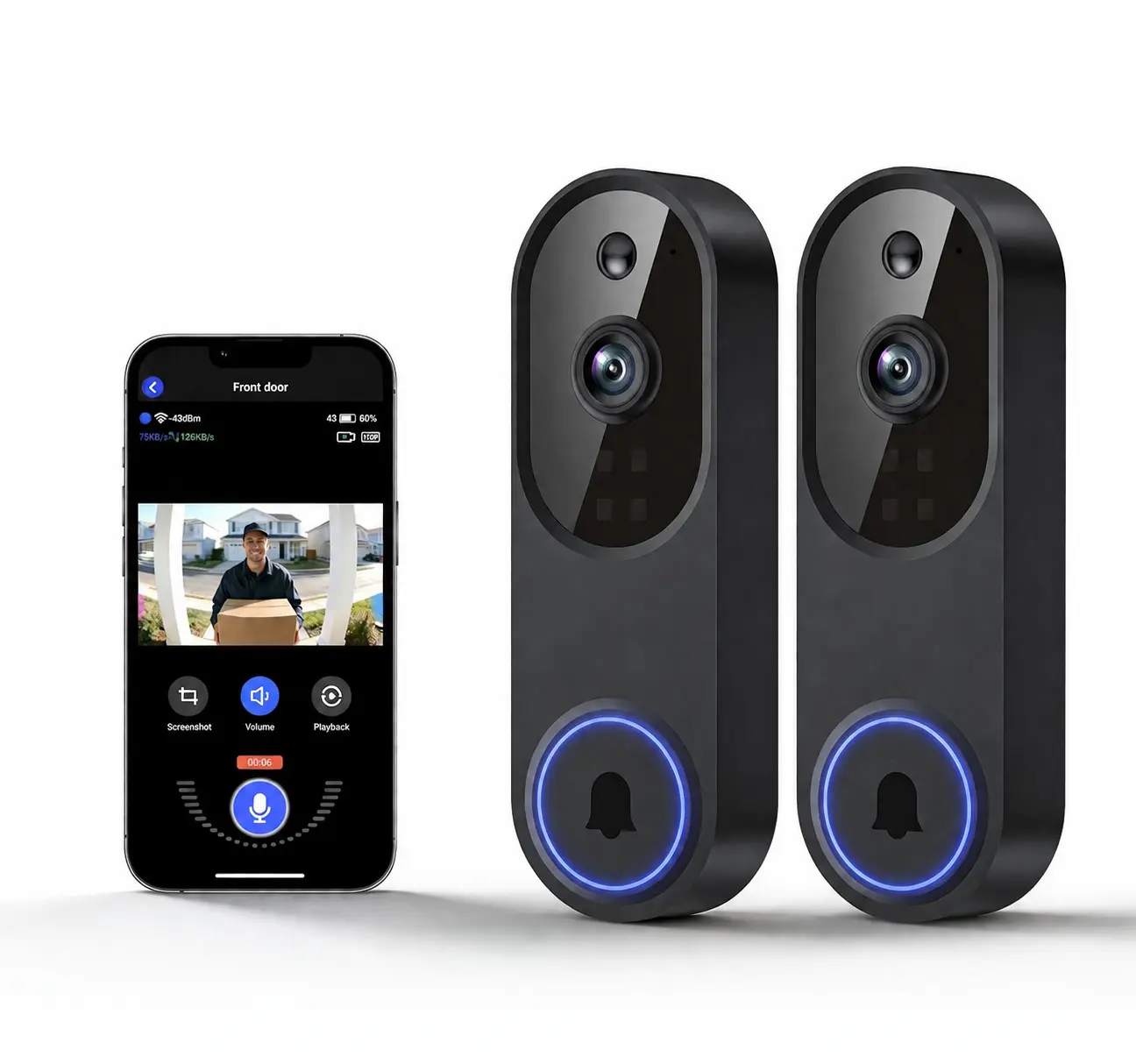 (2 Pack) 1080P Wireless Video Doorbell Camera, Outdoor Surveillance Cameras, FHD Live View, Cloud Storage, AI Human Detection, Instant Alert, Night Vision, Two Way Audio, 2.4G WiFi Only