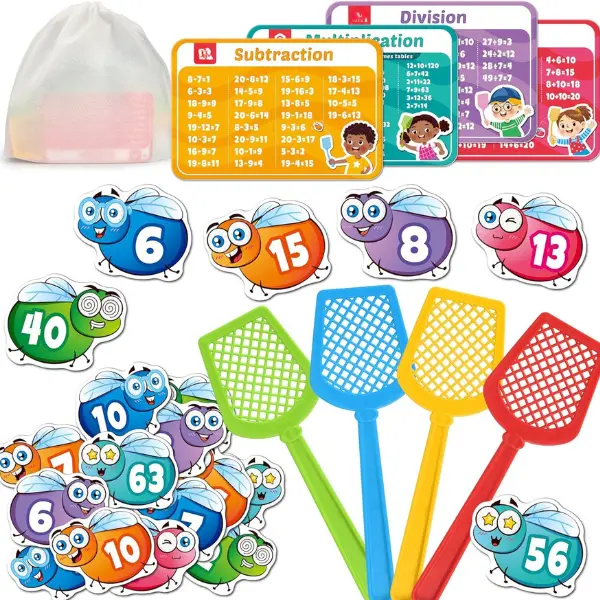 Math Counting Game, Math Manipulative Learning Swat The Fly Cards, Practice with Addition, Subtraction, Multiplication & Division, 1st 2nd & 3rd Grade Educational Toy for Homeschool