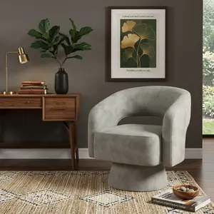 360 Degree Swivel Barrel Chair, Velvet Accent Armchair, Modern Vanity Chair with Soft Upholstered, Comfy Round Club Chair for Living Room Bedroom Makeup Room Reception Room Guest Room
