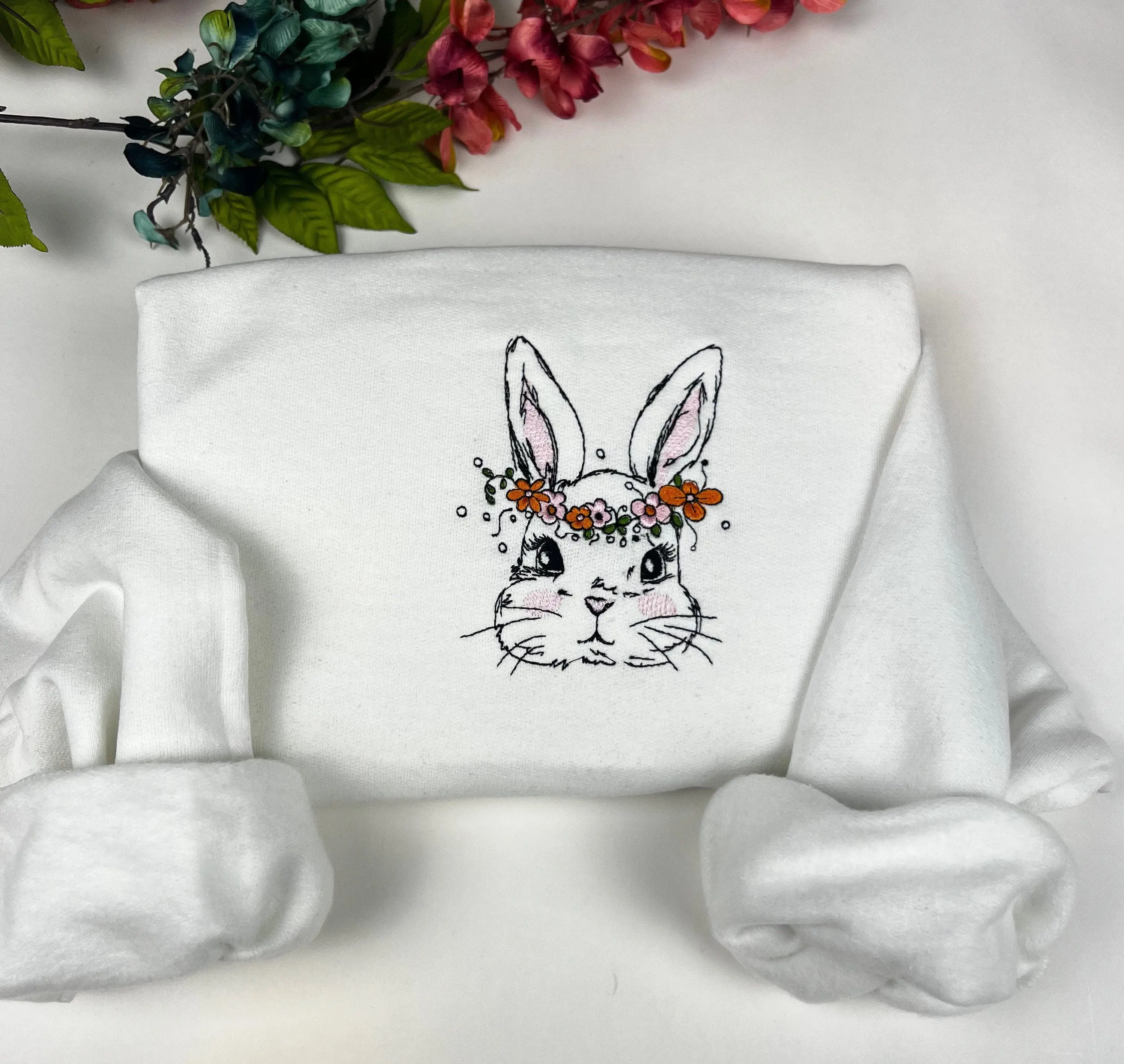 Bunny Easter Embroidered Sweatshirt- Easter Shirt- Easter Bunny Sweatshirt
