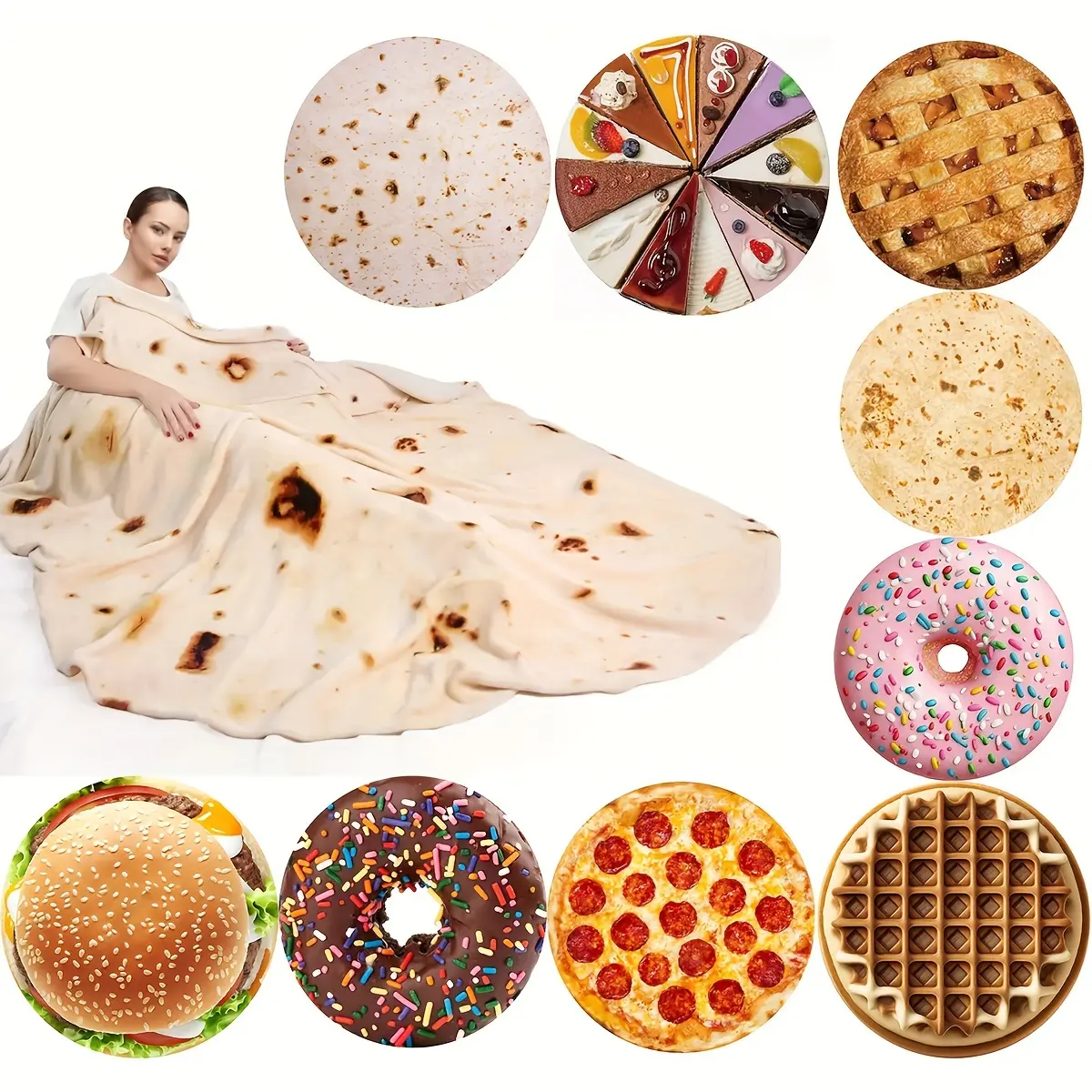 1pc Cozy Flannel Printed Blanket - Soft, Warm, and Vibrant Pancake and Burrito Design for Couch, Bed, Sofa, Car, Camping, and Travelling - Perfect for Indoor and Outdoor Use