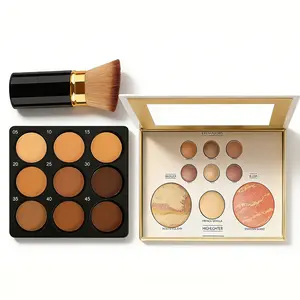 3-Piece Set - Face Contouring Palette | Face Eyeshadow Palette | Includes blush and eyeshadow - Travel-sized makeup palette suitable for mature skin, with a mixing color system and brush.