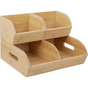 Onion Storage Bin for Pantry and Kitchen Counter - Ventilated Stackable Bamboo Organizer Baskets with Handles - Multipurpose Organization Containers for Fruit, Vegetable, Pantry - 3 Pack
