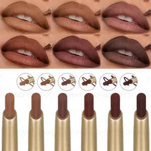 6pcs/set Brown Lip Liner Lipstick, Lip Liner Pen, Velvet Texture, Long-lasting Matte, Autumn and Winter Makeup, Smooth Application, Non-stick Cup, Perfect Halloween Christmas Gift
