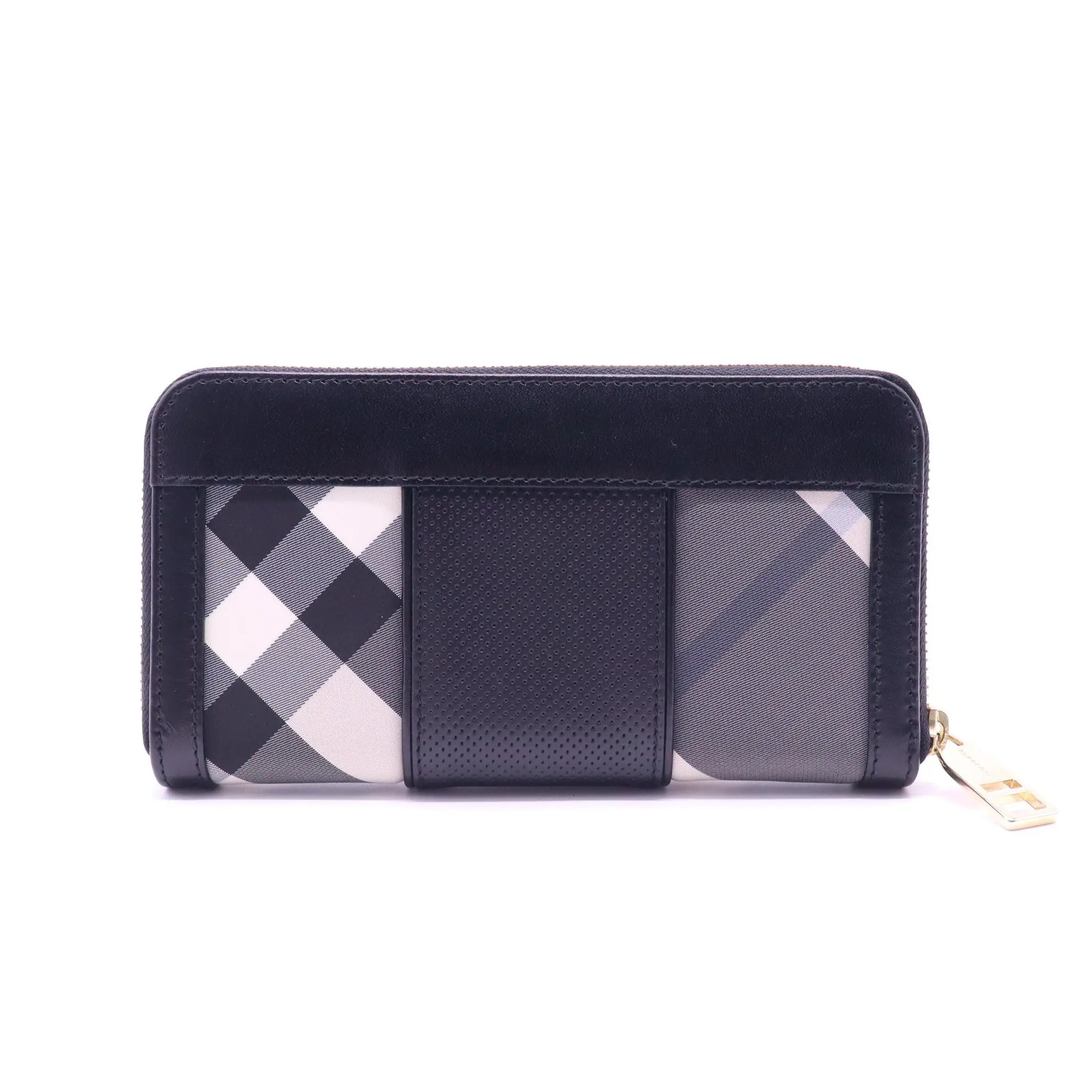 Pre-owned BURBERRY Leather Small Leather Goods House Check Large Sartorial Ziggy Zip Around Wallet Black
