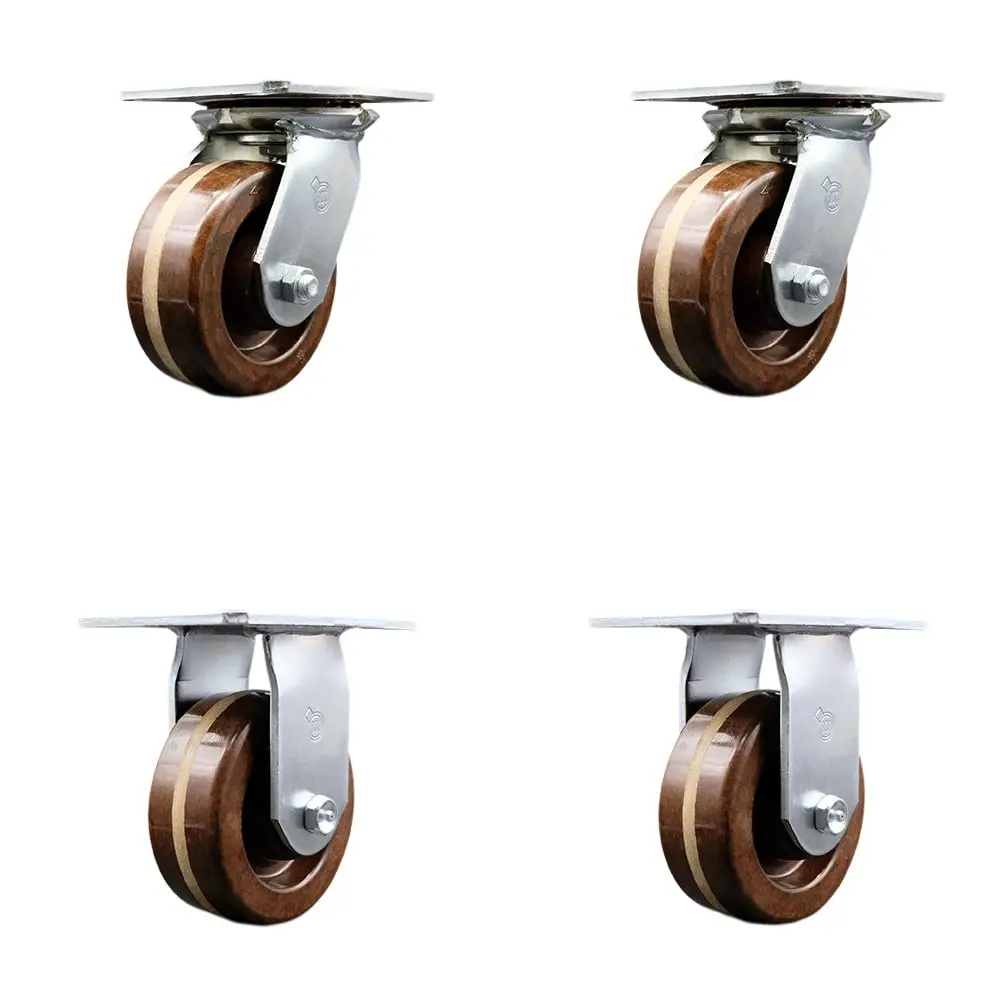 Service Caster SCC-35S520-PHRHT-BSL-2-R-2 Heavy Duty Large Top Plate High Temperature Phenolic Swivel Caster with 5 x 2 in. Brown Wheels - 4000 lbs Total Capacity - Set of 4