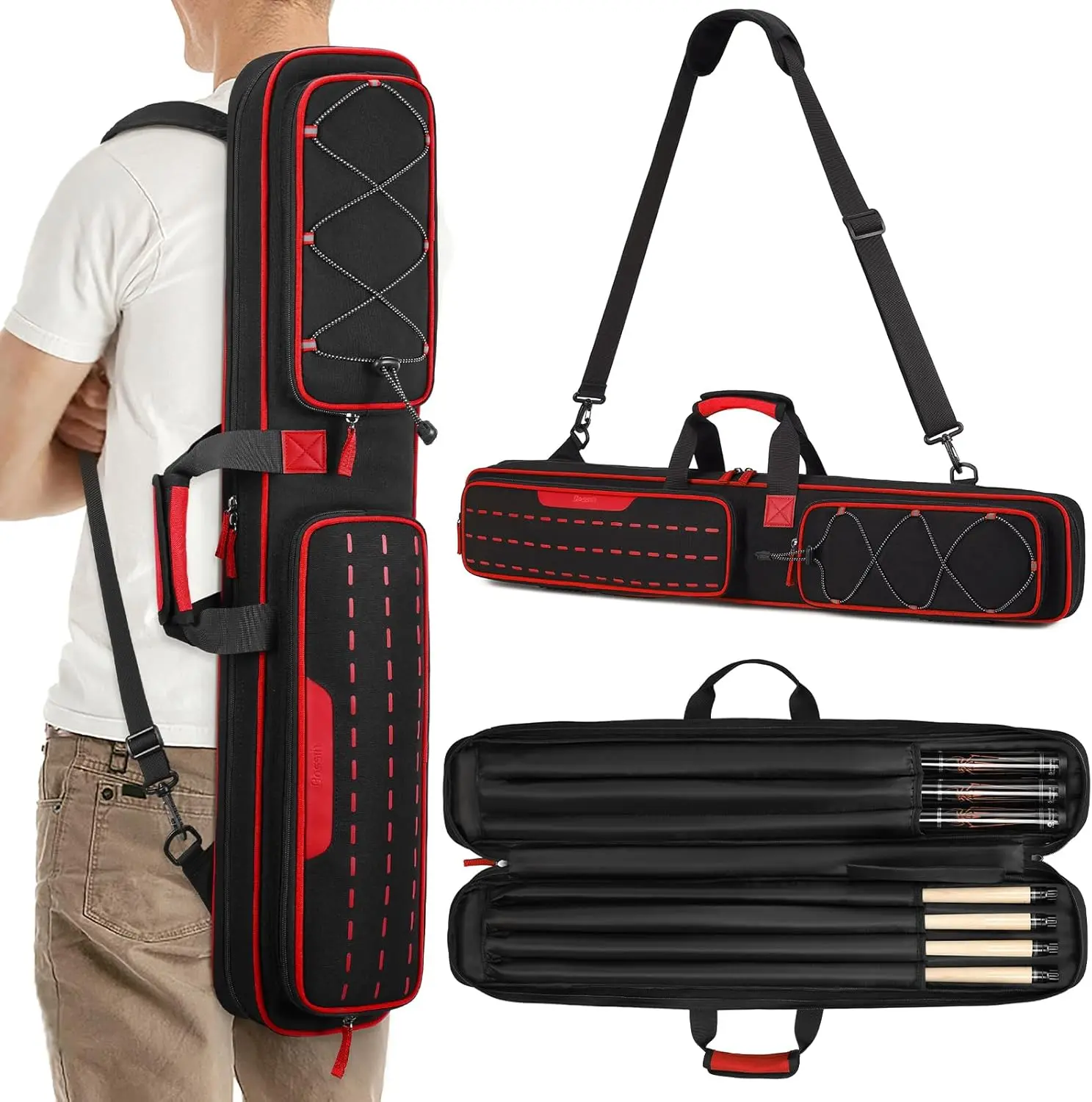 Pool Cue Case, 3x4 / 5x5 Pool Stick Billiard Cue Accessories Soft Padded Bag Case