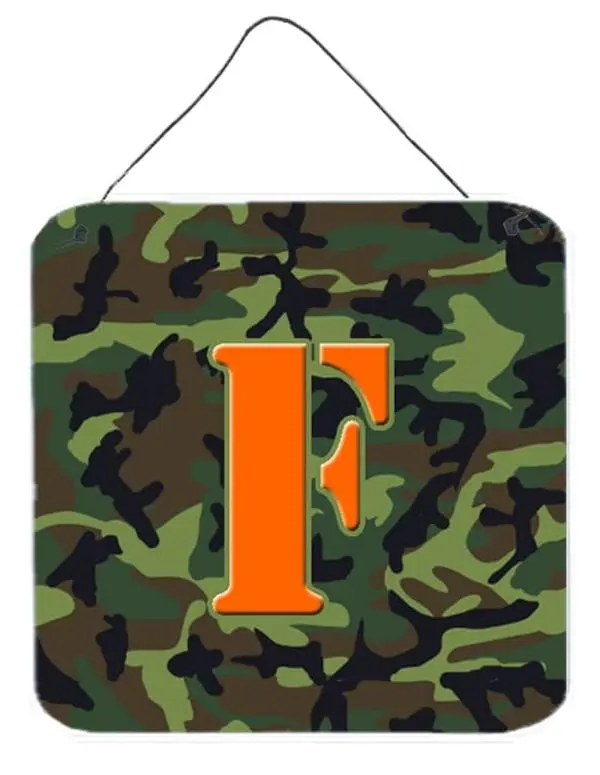 Carolines Treasures CJ1030-FDS66 6x6 in. Letter F Initial Monogram, Camo Green Aluminium Metal Wall/Door Hanging Print, Home Room Decor