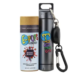 E-POPS Energy Bundle, Energy Candy 1.6oz. with Carbs & Electrolytes Retro Berry Burst Flavor for Outdoor, Sports & Fitness Enthusiasts. Eco-Friendly Packaging, Includes Waterproof Refillable Dispenser w/Retractor Clip, Zero Wast