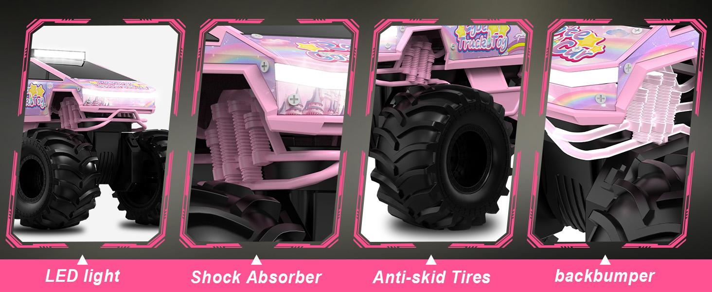 1:18 Pink Unicorn Amphibious RC Car for Girls, 2.4GHz Waterproof 4WD Off-Road Drift Stunt Remote Control Car with LED Lights, Birthday Christmas Gift Age 6+