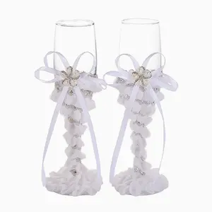 Set of 2 Flower Style Elegant Wedding Champagne Glass Set for Parties Weddings Birthdays Anniversaries