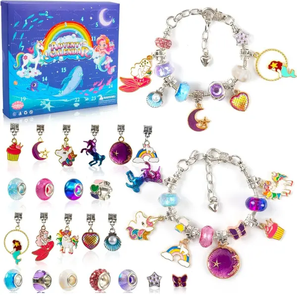 Halloween fall Gift  Advent Calendar Charm Bracelets 2026 for Girls, 24 Days Christmas Countdown Calendar with Mermaid Unicorn 2pcs DIY Charm Bracelets Jewelry Kit Xmas Gift for Adults Women