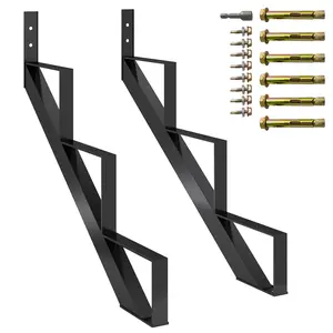 2 Pack Steel Stair Step Riser, Metal 3 Step Stair Stringer with Reinforcing Support Legs, Heavy Duty Steel Stair Stringer for Indoor/Outdoor Steps