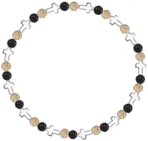 Iced Bling Disco Ball Rhinestone Crystal Bead Baseball Necklace Prayer Collection Black Vegas Gold with Silver Crosses