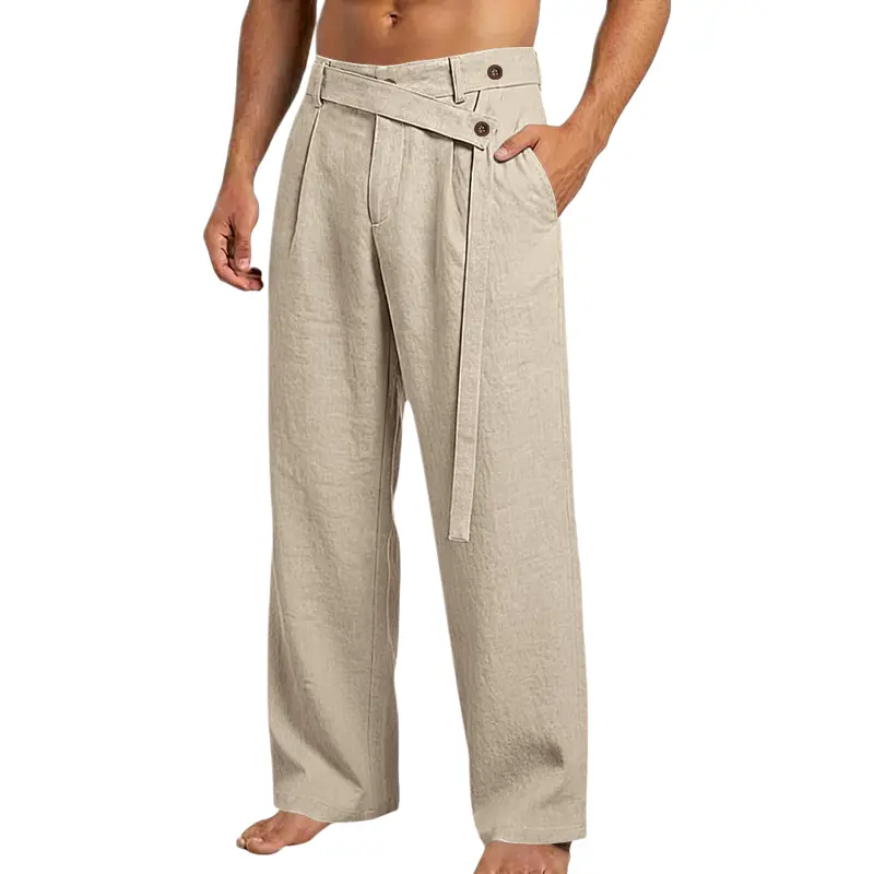 Men’s summer casual loose linen pants with slanted pocket design, stylish and versatile, straight-leg fit, comfortable fabric, suitable for everyday wear and business outings #SummerVibes, #SummerWins, #Father’sDayGift