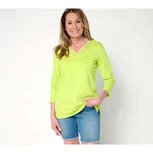 Belle by Kim Gravel Slub Knit Braided Beauty V Neck Top