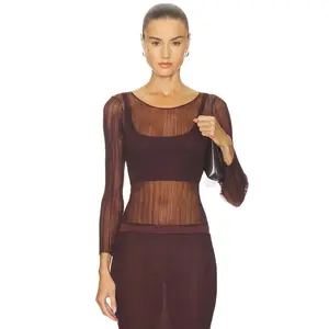 SIMKHAI Leonie Long Sleeve Top in Mahogany