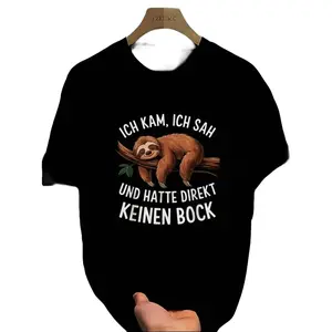 German Sloth Meme "Ich Kam Ich Sah Und Hatte Keinen Bock" Men's Oversized Graphic T-Shirt | Funny Sarcastic Sloth German Humor Lazy Vibes Streetwear Novelty Tee