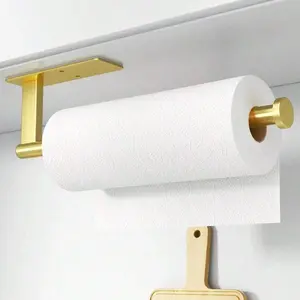 Paper Towel Holder Under Cabinet Stainless Steel Paper Towel Holder Wall Mount SelfAdhesive Or Drilling Matte Gold Towel Rack For Kitchen Organization And Storage Kitchen Paper Roll Holder cabinet paper towel holder Plastic Smooth Installation Water Proof