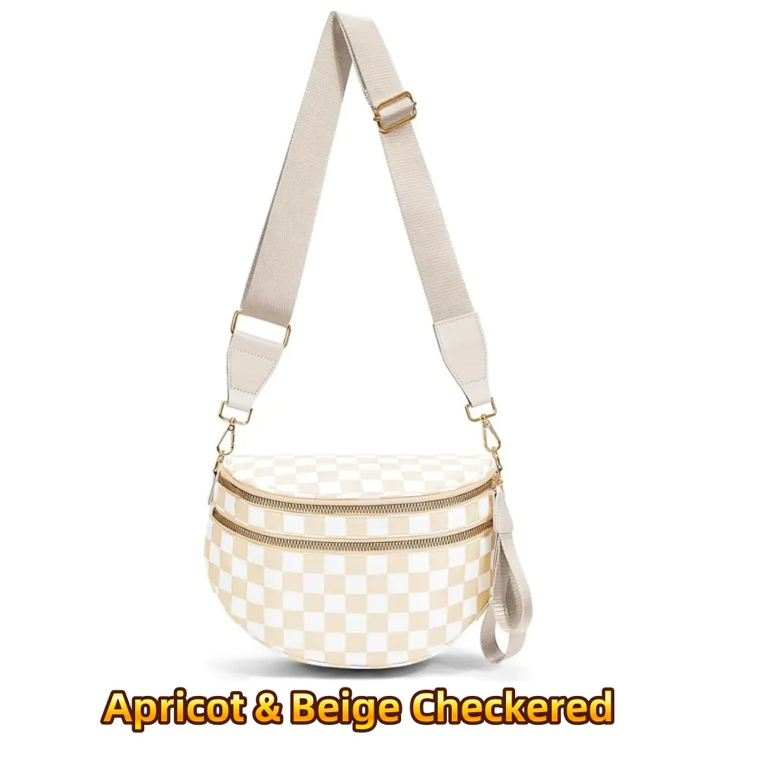 Checkered Crossbody Bag,Black and White Checkered Crossbody Bag Bum Bag for Women, Checkered Purse Fanny Packs Belt Bag Nylon Sling Bags summerwins