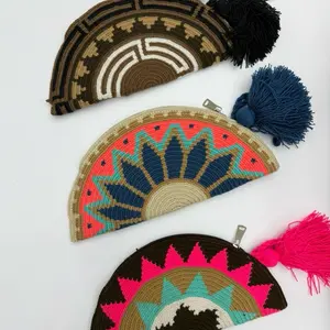 Handmade Wayuu Crochet Cosmetic Bag | Artisan Makeup Pouch with Tassel