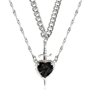 Heart And Swords Pendant Neckchain Jewelry Set Perfect For Individualists
