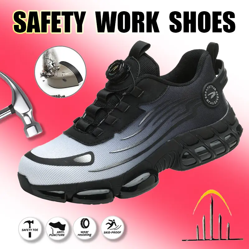 Men's Steel Toe Work Sneakers, Casual Striped Breathable Mesh Shoes with an Anti-Slip Sole and Comfort Fit, Slip-On Footwear for Workers, Shoe, Fabric, Chic