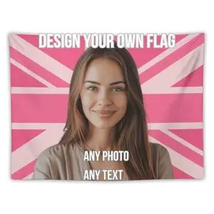 Custom Pink Union Jack Flag Tapestry, Personalized Photo & Text