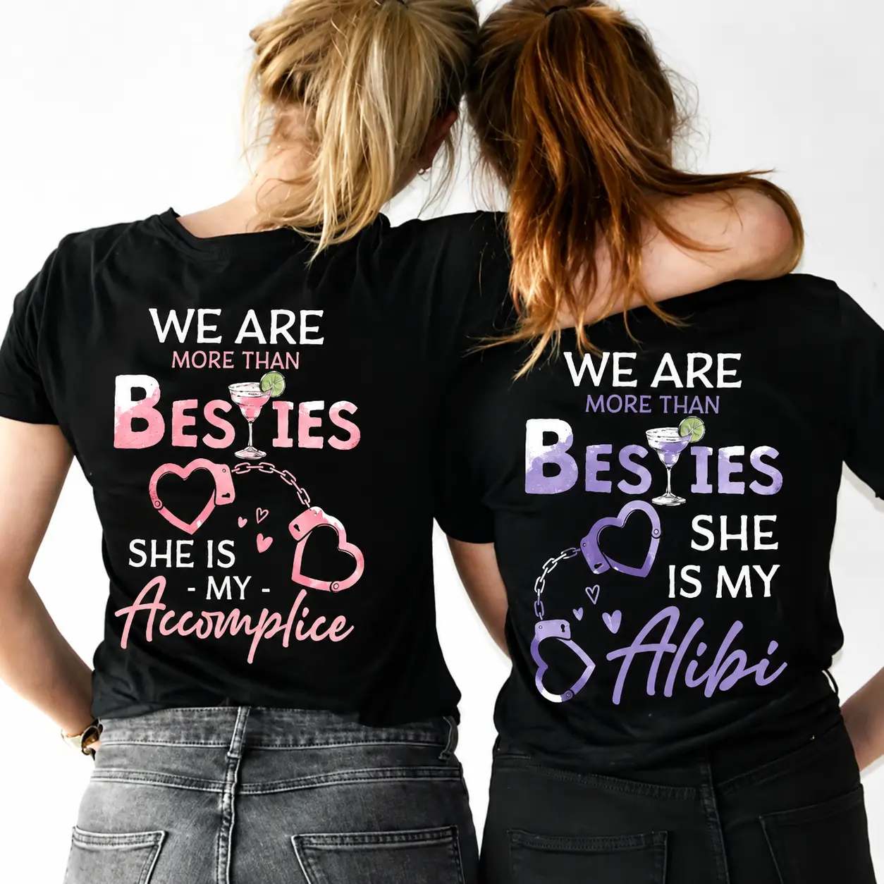 100% Cotton Matching Friend T-shirt We Are More Than Besties She Is My Accomplice – For Friend Funny Couple Shirt, For Him and Her, Unisex Couple Shirt