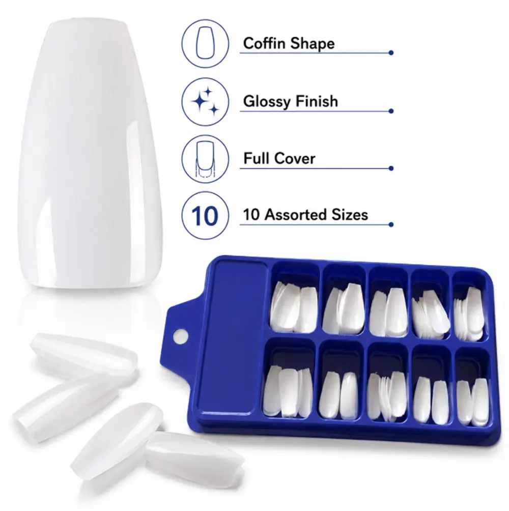 TIKA 100-Piece False Nail Art Set, Acrylic French Artificial UV Gel Tips for DIY Manicure