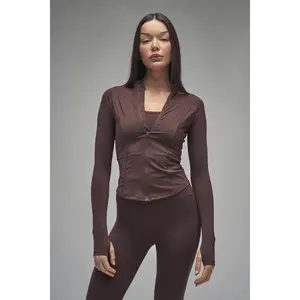 Kaiia Sculpt Long Sleeve Zip Through Fitted Jacket Chocolate