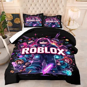 Roblox Robot Pattern Quilt, Digital Print, Video Game Bedding, Perfect for Young Adults & Kids Bedroom Decor, Includes 1 Quilt and 1-2 Pillowcases Without Inner Pads