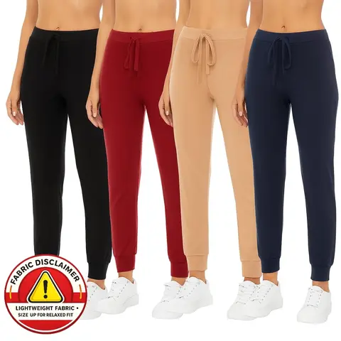 4 PACK: Women's French Terry Fleece Slim Fit Casual Jogger Sweatpants With Elastic Waistband And Side Pockets Sizes S-XXL